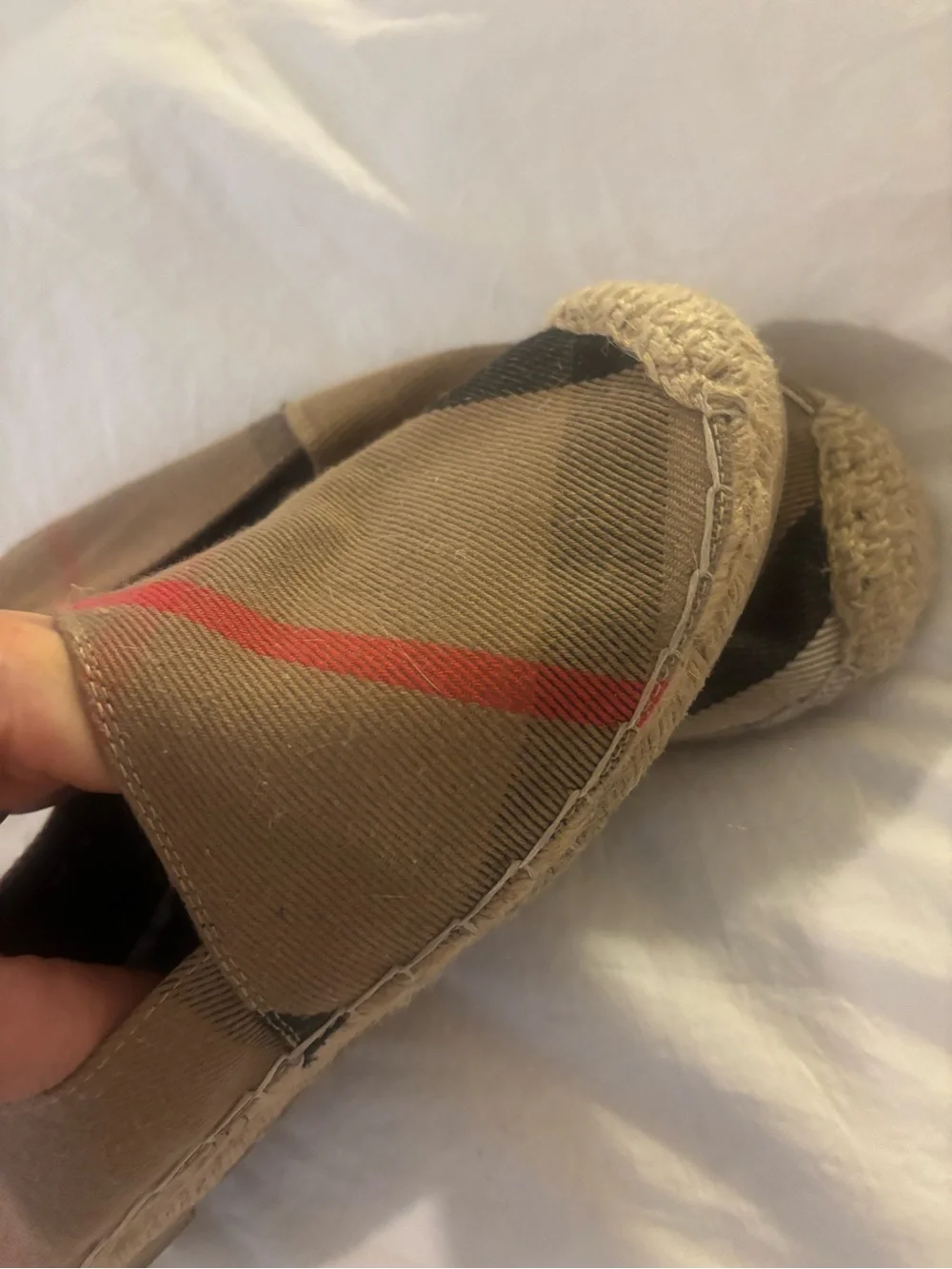 Classic Plaid Espadrilles in Tan with Red Stripe